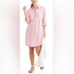 Time And Tru Size L (12-14) Pink White Stripe Shirt Top Blouse Women Stylish EUC